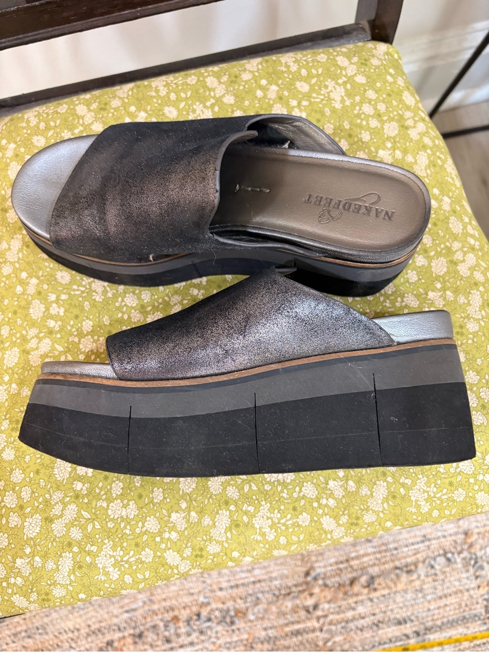 Naked Feet Metallic Charcoal Slide Mules